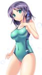  blue_eyes blue_hair breasts competition_school_swimsuit covered_navel hand_on_own_chest hiradaira_chisaki ishizu_kayu large_breasts nagi_no_asukara one-piece_swimsuit school_swimsuit short_hair solo standing sweatdrop swimsuit 