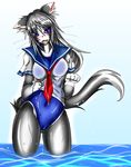  blush breasts camel_toe feline female hair korarubi mammal navel open_mouth school_uniform water wet whiskers 