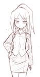  bad_id bad_pixiv_id hand_on_hip ikune_juugo looking_at_viewer monochrome simple_background sketch skirt solo white_background 