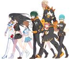  bad_id bad_pixiv_id black_hair blonde_hair blue_eyes blue_hair boots brown_hair epaulettes finger_to_mouth fingerless_gloves gamagoori_ira gloves green_hair hair_ornament hairclip hands_in_pockets hat headband high_heels highres inumuta_houka jakuzure_nonon junketsu kill_la_kill kiryuuin_satsuki long_hair looking_at_viewer mankanshoku_mako matoi_ryuuko midriff multicolored_hair multiple_girls navel pinch_(nesume) pink_hair red_hair sanageyama_uzu school_uniform senketsu shako_cap short_hair shushing single_glove skirt spikes spoilers streaked_hair suspenders thigh_boots thighhighs two-tone_hair walking 