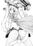 blush bodysuit breasts cameltoe cannon cape gloves greyscale hat kantai_collection large_breasts looking_back monochrome shinkaisei-kan short_hair solo tentacles turret weapon wo-class_aircraft_carrier yu-ta 