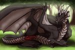  claws digitigrade dragon erection feral forest knot looking_at_viewer lying male nude on_side penis presenting raised_leg red_eyes scalie smile solo spread_legs spreading syrinoth tree western_dragon wings 