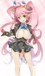  ange_vierge bad_id bad_pixiv_id blush breast_hold breasts cleavage hair_ornament highres horns large_breasts long_hair open_mouth pink_hair rizeritta safety_pin skirt smile solo toru_k twintails yellow_eyes 