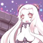  airfield_hime glowing glowing_eyes hair_ornament horn kantai_collection long_hair open_mouth pale_skin red_eyes shinkaisei-kan silver_hair solo u-non_(annon'an) very_long_hair 