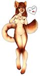  &lt;3 2014 ? breasts brown_fur brown_hair brown_nose claws english_text female fur hair hindpaw long_hair looking_at_viewer navel nipples paws plain_background pussy red_eyes smile solo standing text thighs unknown_species white_background white_fur xenthyl 