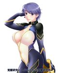  asakura_sakura bodysuit breasts character_request helmet huge_breasts kakusei_kenkyuu_idol_lab looking_at_viewer purple_eyes purple_hair short_hair smile solo 