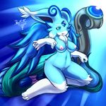  blue_fur breasts female fur mercury_light_carbuncle mnxenx001 open_mouth polearm puzzle_&amp;_dragons solo staff video_games 