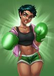  aja black_hair boxing_gloves dark_skin genderswap little_mac nintendo punch-out!! punching short_shorts shorts solo tank_top 