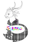  dragon enzeo enzeo(character) horn line_art neonicink neonicink(artist) plain_background scarf smile teeth white_background 