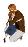  1girl bad_id bad_pixiv_id braid brown_hair child father_and_daughter fullmetal_alchemist highres hug nina_tucker shiro_coffee_(saiga) shou_tucker simple_background twin_braids white_background 