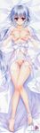  absurdres ankle_ribbon barefoot blue_hair blush breast_lift breasts carnelian cleavage dakimakura feet flower full_body hair_between_eyes hair_flower hair_ornament hanamakura highres huge_filesize large_breasts long_hair low_twintails lying navel nipples on_back parted_lips pussy red_eyes ribbon scan scar see-through shirotsubaki solo thigh_gap twintails very_long_hair 