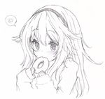  blush doughnut eating food heart kiyomin long_hair monochrome simple_background sketch solo spoken_heart white_background 