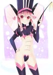  baton c-string hand_on_hip hat highres jakuzure_nonon kill_la_kill looking_at_viewer navel pink_eyes pink_hair shako_cap sidelocks smile solo spoilers symphony_regalia thighhighs tika_(mika4975) 