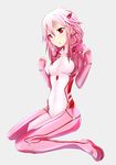  bodysuit breasts cosplay fingerless_gloves gloves guilty_crown hair_ornament hairclip highres kikyou_(kiss-shot) long_hair medium_breasts open_mouth pink_bodysuit pink_hair red_eyes solo tsugumi_(guilty_crown) tsugumi_(guilty_crown)_(cosplay) twintails yuzuriha_inori 