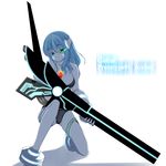  blue_eyes blue_hair breasts golem_(kiyomin) green_eyes gun heterochromia highres kiyomin medium_breasts original simple_background solo weapon white_background 