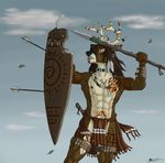  abs ace_stryker anthro antlers arrow arrowed biceps bodypaint brown_hair cervine clothing combat deer fantasy fur hair horn loincloth male mammal mane medieval muscles nipples pecs polearm shield solo spear standing teeth tribal warrior weapon yellow_eyes 