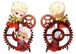  archer armor black_eyes blonde_hair chain chibi enkidu_(weapon) fate/stay_night fate_(series) gears gilgamesh hair_slicked_back multiple_boys pinki_(shounenkakuseiya) red_eyes simple_background white_background white_hair 