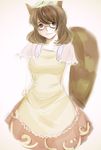  anegasaki_nene animal_ears brown_hair cosplay dress futatsuiwa_mamizou futatsuiwa_mamizou_(cosplay) glasses leaf leaf_on_head love_plus mole mole_under_eye purple_eyes raccoon_ears raccoon_tail short_hair solo tail touhou womu 