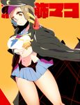  bad_id bad_pixiv_id blue_skirt brass_knuckles brown_eyes brown_hair crossed_arms hat jinichu kill_la_kill mankanshoku_mako midriff navel school_uniform serafuku short_hair skirt solo weapon 