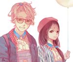  1girl balloon blonde_hair casual couple glasses grin hetero hoozuki_no_reitetsu husband_and_wife joy88662001 long_hair onono_takamura purple_eyes purple_hair smile 