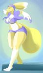  big_breasts breasts canine cleavage clothed clothing digimon female fox fur mammal navel renamon shorts skimpy smile solo walking wide_hips xopachi 