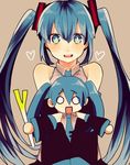  aqua_eyes aqua_hair bad_id bad_pixiv_id hachune_miku hatsune_miku highres long_hair multiple_girls necktie smile spring_onion twintails vocaloid yamada_chickenko 