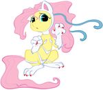  cat claws clothed clothing cosplay costume crossover cyan_eyes darkstalkers equine felicia_(darkstalkers) feline female fluttershy_(mlp) friendship_is_magic fur hair horse long_hair mammal my_little_pony pink_hair plain_background pony skimpy solo video_games white_background yellow_fur 