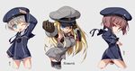  aqua_eyes bad_id bad_pixiv_id bismarck_(kantai_collection) blue_eyes brown_eyes brown_hair character_name chibi clothes_writing dress grey_background hat hat_tip kantai_collection long_hair long_sleeves looking_back military military_hat military_uniform multiple_girls one_eye_closed open_mouth peaked_cap sailor_dress sailor_hat sala_mander salute short_hair silver_hair uniform very_long_hair z1_leberecht_maass_(kantai_collection) z3_max_schultz_(kantai_collection) 