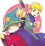  blonde_hair brown_eyes brown_hair cape eric_cartman gloves green_eyes grin hammer hat leopold_stotch multiple_boys robe smile south_park south_park:_the_stick_of_truth yoyterra 