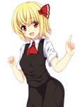  arms_up ascot blonde_hair fingernails hair_ribbon index_finger_raised looking_at_viewer open_mouth red_eyes ribbon rumia short_hair short_sleeves skirt skirt_set solo touhou transparent_background yabu_q 