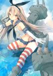  anchor anchor_hair_ornament asuna_(i_luv) bad_id bad_pixiv_id black_panties blonde_hair cannon elbow_gloves gloves hair_ornament hairband highleg highleg_panties highres kantai_collection long_hair navel open_mouth panties rensouhou-chan shimakaze_(kantai_collection) skirt sleeveless solo striped striped_legwear thighhighs turret underwear weapon yellow_eyes 