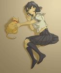  1girl akagi_ritsuko animal cat kamo. neon_genesis_evangelion neon_genesis_evangelion_(manga) school_uniform skirt younger 