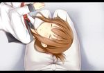  blush brown_hair closed_eyes folded_ponytail hair_ornament hairclip inazuma_(kantai_collection) kantai_collection lap_pillow long_sleeves open_mouth school_uniform short_hair solo_focus tori_(minamopa) 