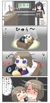  box brown_hair cheek-to-cheek chibi choukai_(kantai_collection) comic commentary_request failure_penguin glasses hair_ornament headgear highres hug in_box in_container kantai_collection long_hair maya_(kantai_collection) multiple_girls puchimasu! school_uniform serafuku short_hair translated yuureidoushi_(yuurei6214) 