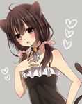  animal_ears bell bell_collar blush body_blush brown_eyes brown_hair camisole cat_ears collar grey_background hand_on_own_chest heart long_hair looking_at_viewer open_mouth original solo yamasuta 