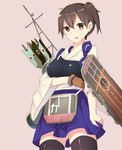  arrow bad_id bad_pixiv_id black_legwear brown_eyes brown_hair fumatake gloves japanese_clothes kaga_(kantai_collection) kantai_collection long_sleeves muneate open_mouth short_hair side_ponytail skirt solo thighhighs wide_sleeves 