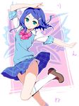  akata_itsuki blue_hair character_name green_eyes hair_ornament kneehighs pretty_(series) pretty_rhythm pretty_rhythm_rainbow_live rinne_(pretty_rhythm) skirt solo sweater_vest white_legwear 