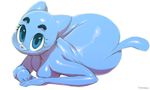  anthro big_butt blue_eyes blue_fur breasts butt cat feline female fur looking_at_viewer lying mammal milf mother nicole_watterson nude on_side parent plain_background solo sunibee the_amazing_world_of_gumball white_background 