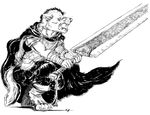 anthro armor berserk black_and_white canine clothing comic cosplay male mammal manga monochrome plain_background solo sword treefyleaves weapon white_background wolf 