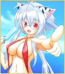  bad_id bad_pixiv_id blush breasts covered_nipples food fuurin_rei glasses highres kemonomimi_mode large_breasts long_hair looking_at_viewer open_mouth original pointing popsicle red_eyes shikishi smile solo tomoyan_(nyakkoya) 