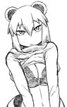  animal_ears araiguma-san bra breasts cleavage clothes_lift expressionless greyscale huge_breasts monochrome navel original raccoon_ears raccoon_tail short_hair solo sweater sweater_lift tail tsukudani_(coke-buta) underwear v_arms 