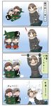  &gt;_&lt; aircraft airplane chibi chitose_(kantai_collection) chiyoda_(kantai_collection) closed_eyes comic commentary headband hiei_(kantai_collection) highres jacket kantai_collection multiple_girls o_o puchimasu! seaplane short_hair shoveling snow translated yuureidoushi_(yuurei6214) 