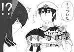  /\/\/\ 1boy 3girls admiral_(kantai_collection) blush_stickers chibi goma_(gomasamune) greyscale hat jitome kantai_collection long_hair monochrome multiple_girls ooyodo_(kantai_collection) open_mouth re-class_battleship shinkaisei-kan short_hair smile stuck teeth translated upper_body wo-class_aircraft_carrier 