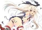  aoi_aruma ass black_panties blonde_hair chestnut_mouth elbow_gloves gloves hairband kantai_collection long_hair open_mouth panties shimakaze_(kantai_collection) side-tie_panties skirt striped striped_legwear thighhighs torn_clothes underwear untied white_gloves 