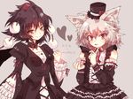  alternate_costume animal_ears character_name colorized cosplay hat heart inubashiri_momiji karunabaru multiple_girls rozen_maiden shameimaru_aya short_hair smile suigintou suigintou_(cosplay) tokin_hat top_hat touhou 