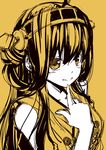  ahoge bare_shoulders hairband kantai_collection kongou_(kantai_collection) kouji_(campus_life) long_hair monochrome nontraditional_miko sketch solo spot_color upper_body yellow 