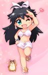  bad_id bad_pixiv_id breasts chibi earrings fang ganaha_hibiki heart idolmaster idolmaster_(classic) jewelry long_hair looking_at_viewer medium_breasts one_eye_closed open_mouth sandals smile solo zipang_(zip@ng_works) 
