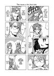  1girl animal_ears blush comic fox_ears fox_tail glasses greyscale hard_translated highres lips log_horizon monochrome nureha sasakamakue shiroe tail 