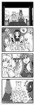  +++ 4girls 4koma :t animal_ears bamboo_broom bow box breasts broom cleavage comic donation_box dress fujiwara_no_mokou greyscale hair_bow hair_ribbon hand_on_another's_shoulder hat highres hood kamishirasawa_keine kasodani_kyouko kezune_(i-_-i) kumoi_ichirin large_breasts long_hair monochrome multiple_girls omikuji open_mouth pants pout praying ribbon short_hair smile spoken_squiggle squiggle surprised suspenders sweatdrop touhou very_long_hair 