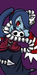  blue_hair blue_skin detached_sleeves hair_over_one_eye leviathan_(skullgirls) monster_girl parasite red_eyes shoulders skullgirls squigly_(skullgirls) sttitches yellow_eyes zombie 